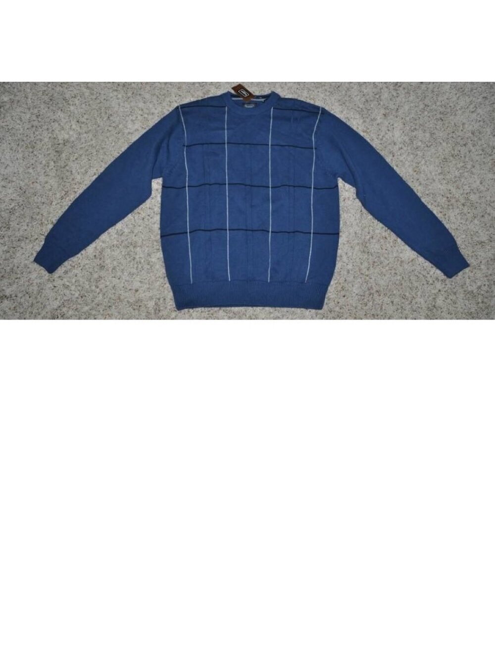 Haggar Sweater S Mens Blue Windowpane Long Sleeve Crew Neck Cotton